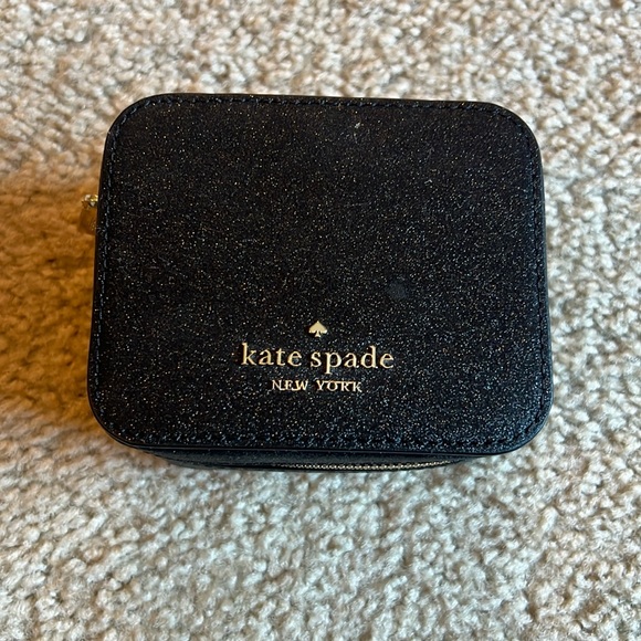 Kate Spade travel jewelry case black glitter zipper earrings ring travel - Picture 1 of 7